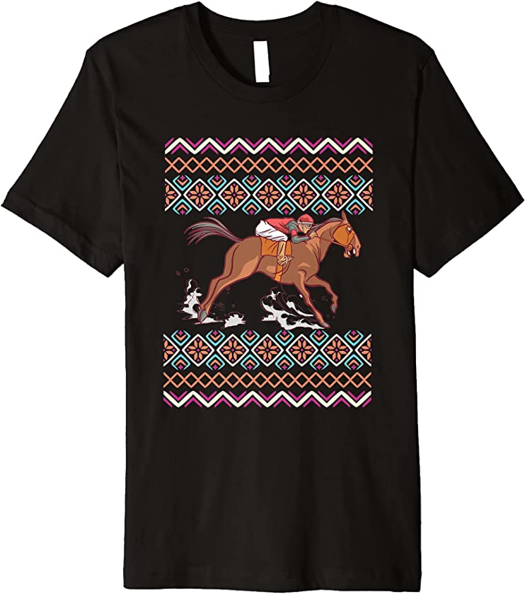 Ugly Christmas Santa Claus Horse Riding New Year Equestrian Premium T-Shirt