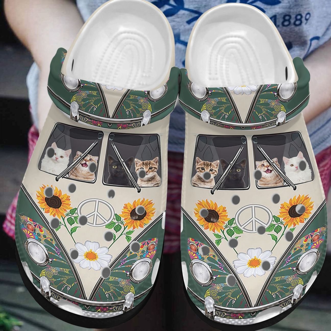 Cat Personalized Clog, Custom Name, Text, Color, Number Fashion Style For Women, Men, Kid, Print 3D Hippie Bus And Cats