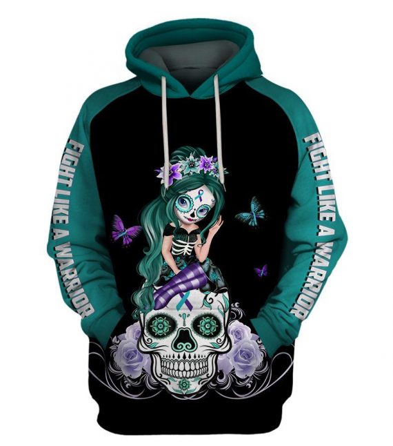 Skull Gift Fight Like A Warrior™ Teal And Purple Sugar Skull Girl Sucide Awareness Hoodie