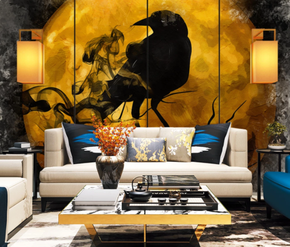 3D Watercolor Animal Crow Moon Wall Mural Wallpaper Lqh 39