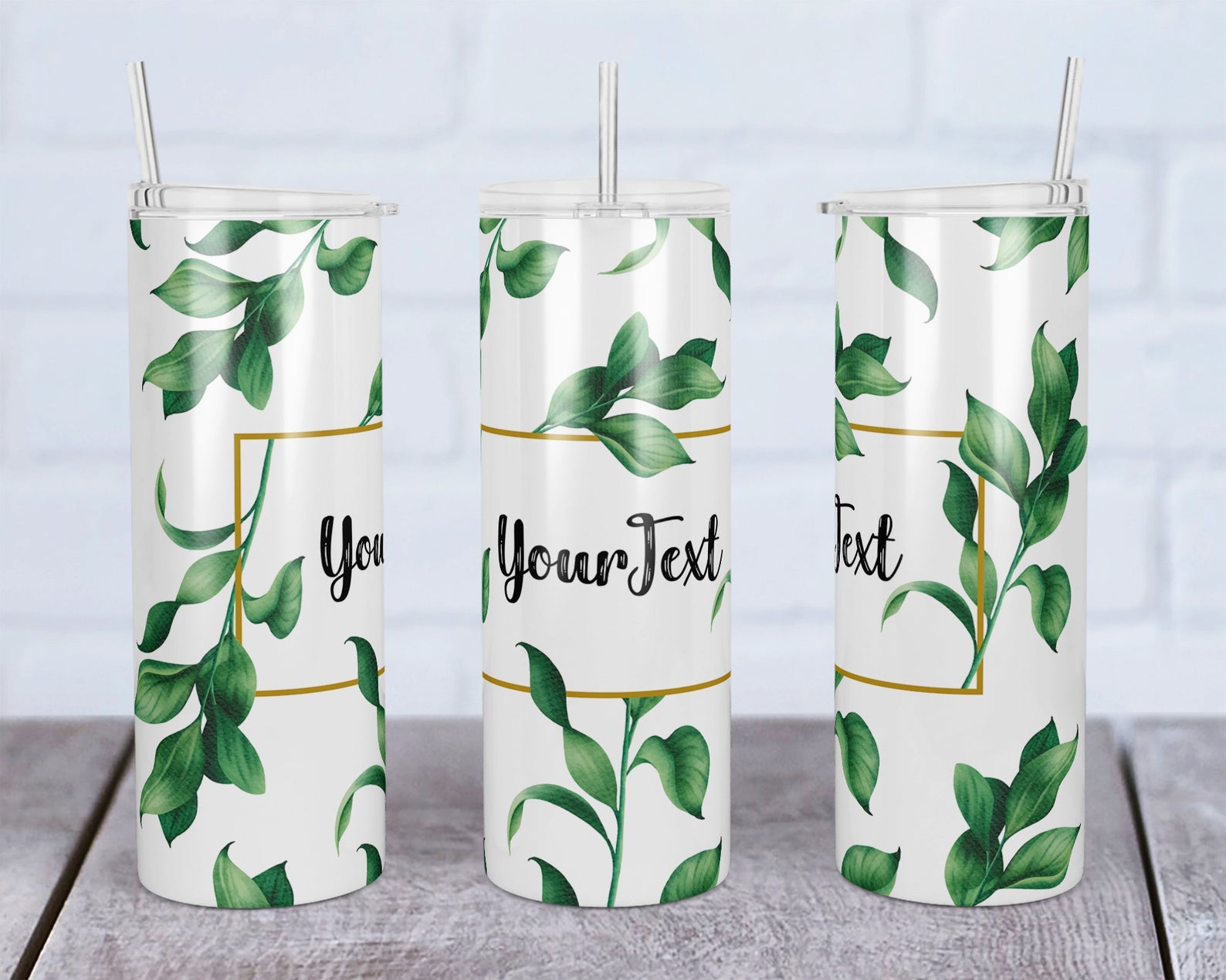 Tropical Leaves Frame Personalized 20Oz Skinny Tumbler, Custom Name Tumbler, Custom Skinny Tumbler