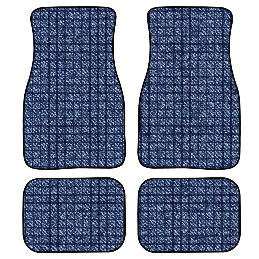 Denim Windowpane Pattern Print Front And Back Car Floor Mats, Front Car Mat