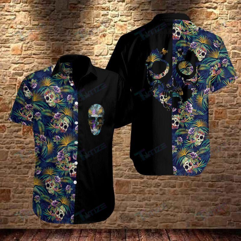 Skull Tropical All Over Printed Hawaii Shirt Size S Ha16574