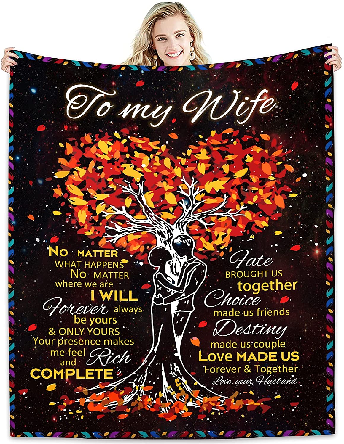 Personalized To My Wife Tree Heart Gifts Blanket Ultra Soft Micro Fleece Throw Romantic Christmas Blankets From Husband Gift Mother’S Day Birthdays Anniversary Valentine’S Day Gifts Bed Sofa Travel Warm Love Fuzzy Quilts