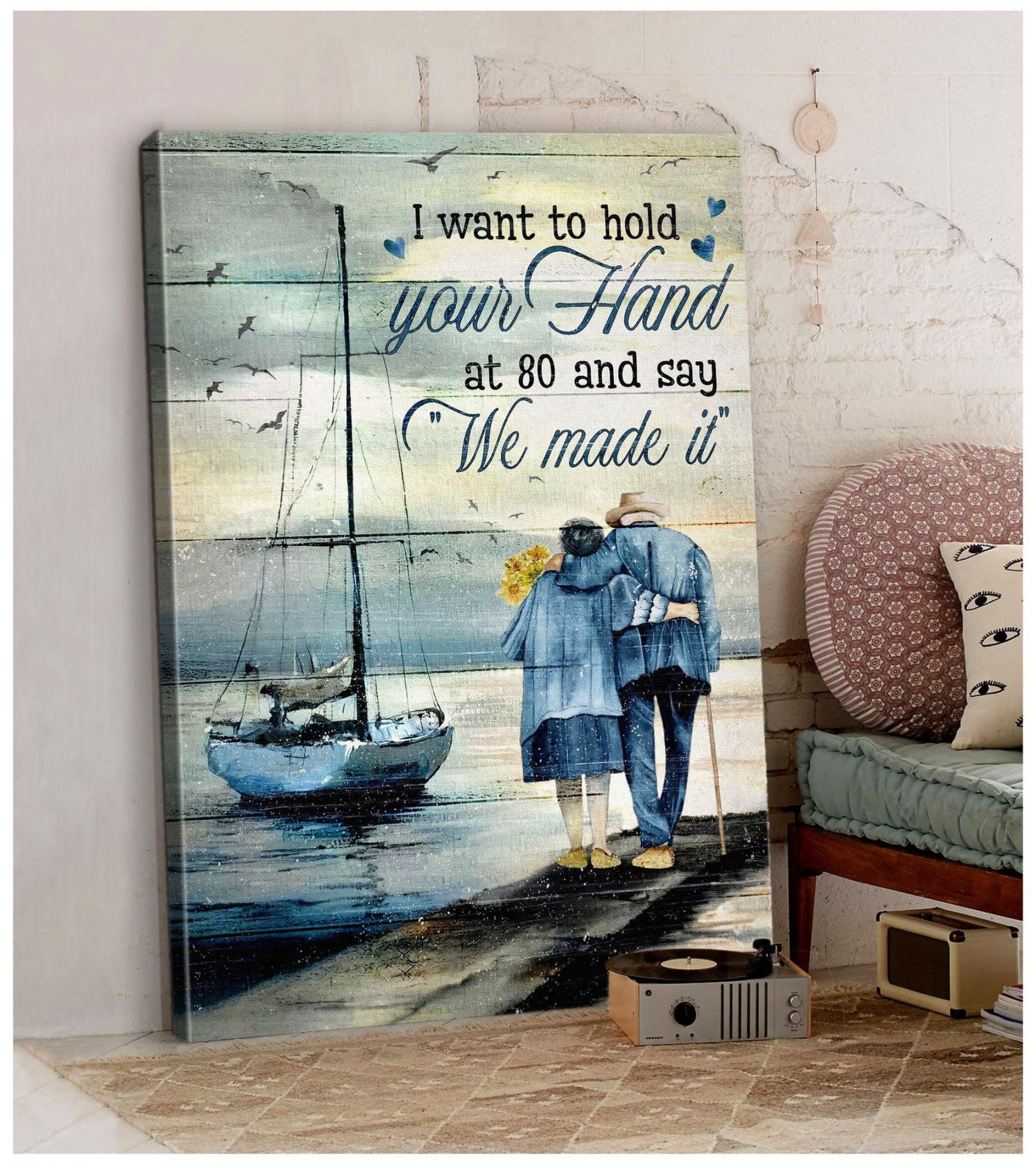 To My Husband Canvas – I Want To Hold Your Hand And Say “We Made It” Canvas | Gift From Wife | Wall Art, Home Decor | Valentine’S Day Gifts