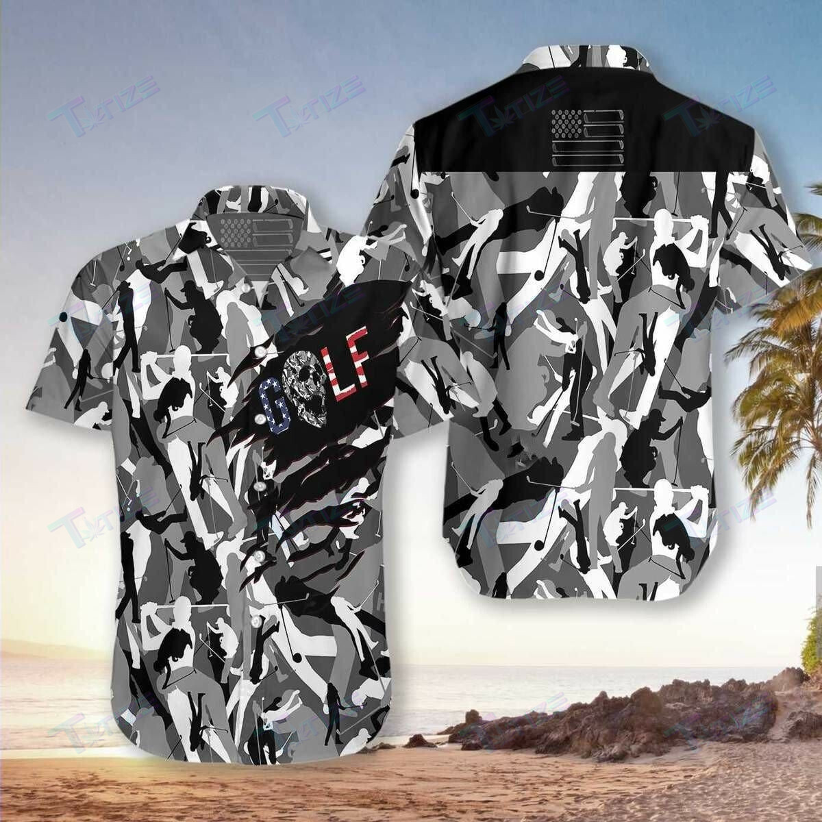 Golf Skull Camouflage All Over Printed Hawaii Shirt Size S Ha3325