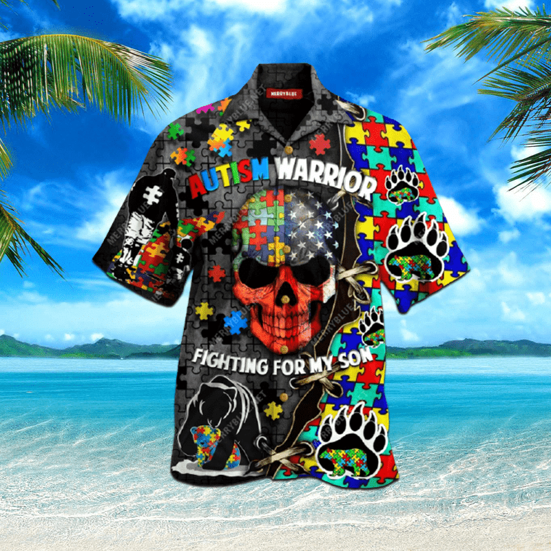 Shop For My Son Warrior Fighting Autism Awareness Hawaii Unisex Aloha Shirts H Ha97866