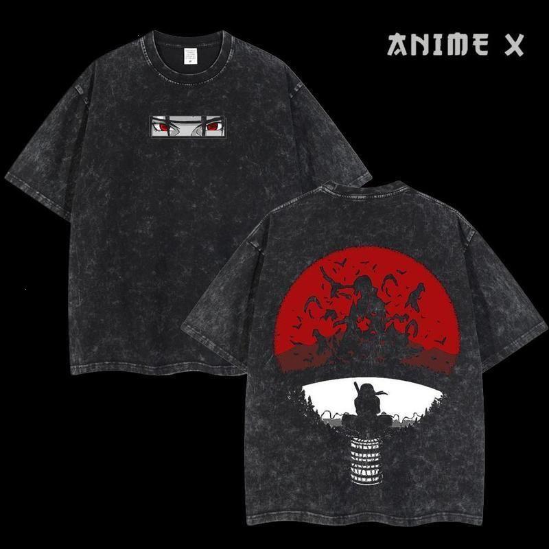 Anime X Uchiha T-Shirt, Sharingan Eyes & Crow-Silhouette Red Moon Graphic, Add to Cart Buy Now Ninja Tee + Iconic Itachi Tribute for Naruto Fans