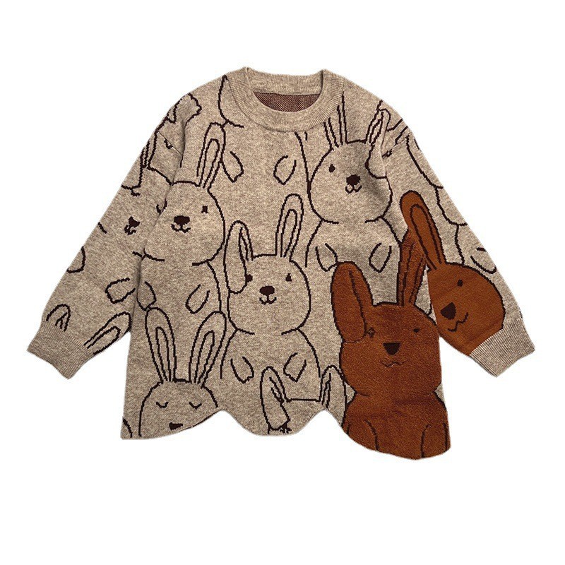 2022 Winter New Girls Sweater Korean Children’s Christmas Sweater Clothing Cute Little Rabbit Jacquard Pullovers Sweater Coat alx