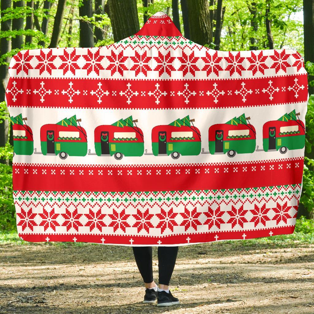 Camper Camping Ugly Christmas Design Print Hooded Blanket