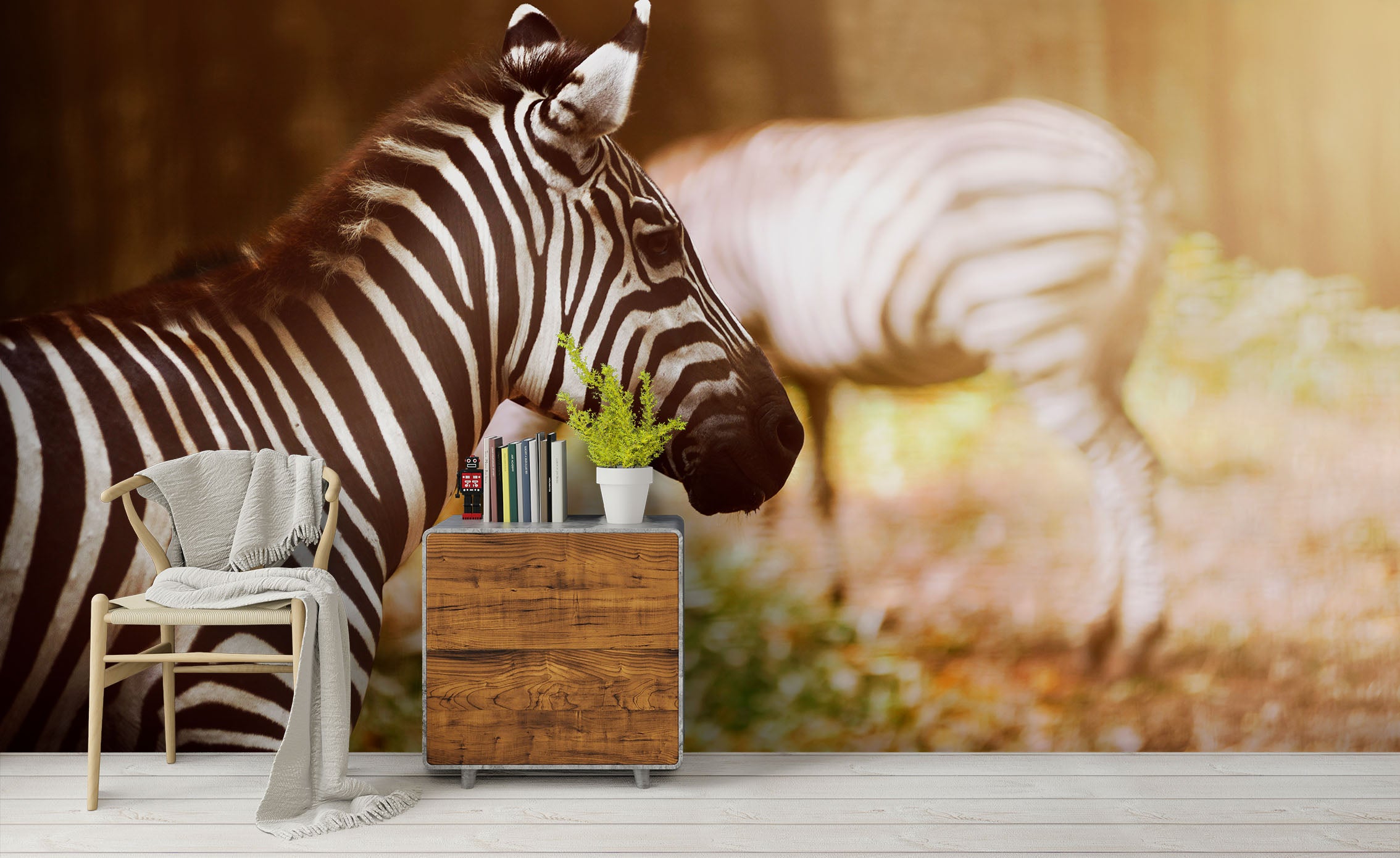 3D Grassland Animals Zebra Wall Mural Wallpaper Zy D60