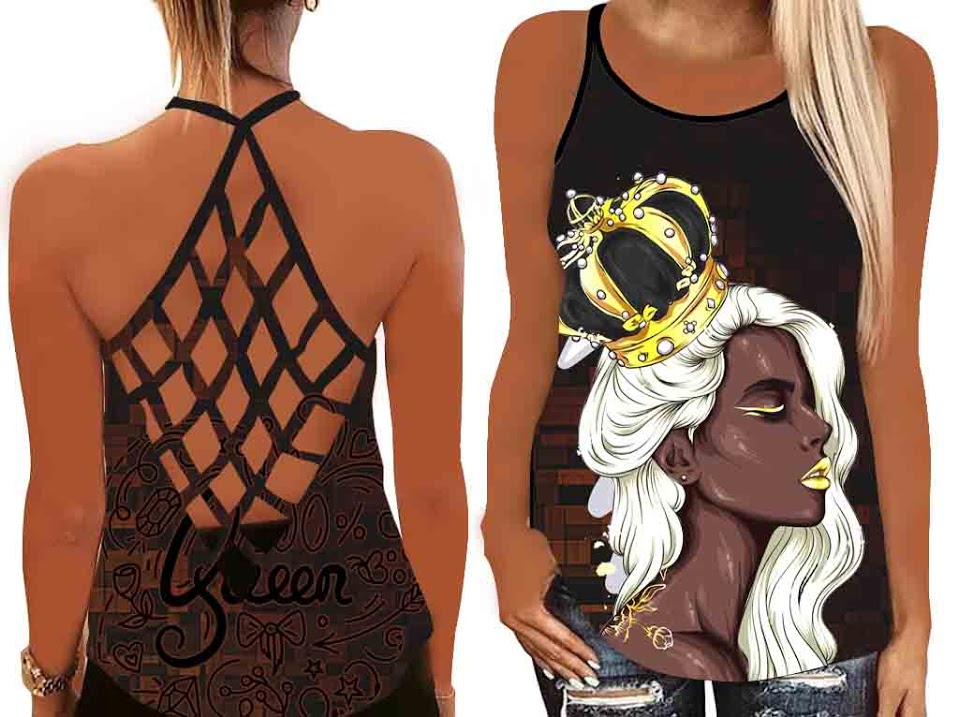 The Black Queen The Most Powerful Tank Top Mesh Shirt Women – Criss Cross Open Back Camisole Tank