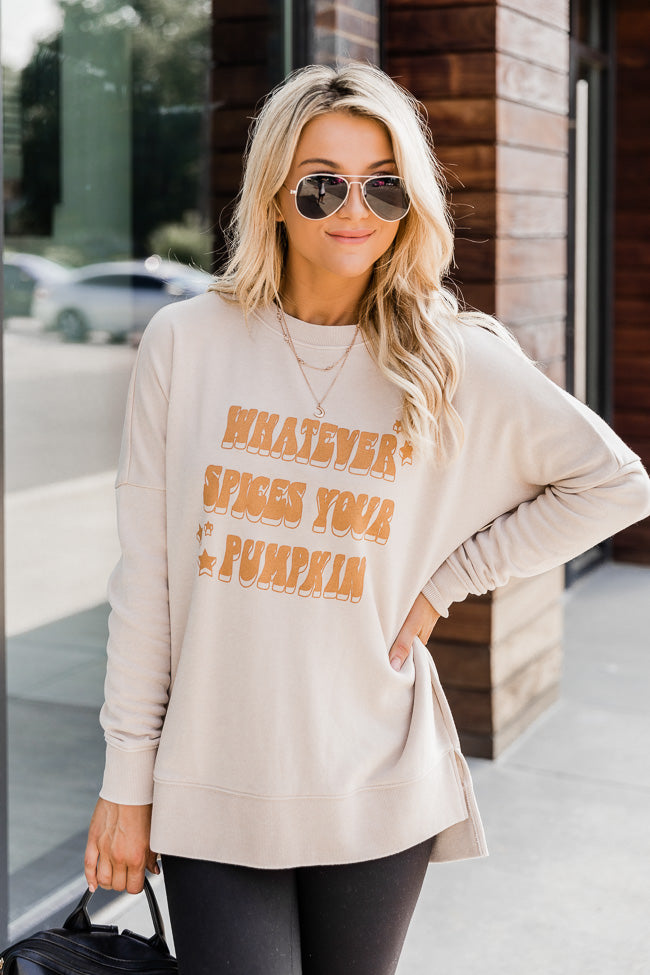 Whatever Spices Your Pumpkin Light Tan Graphic Sweatshirt