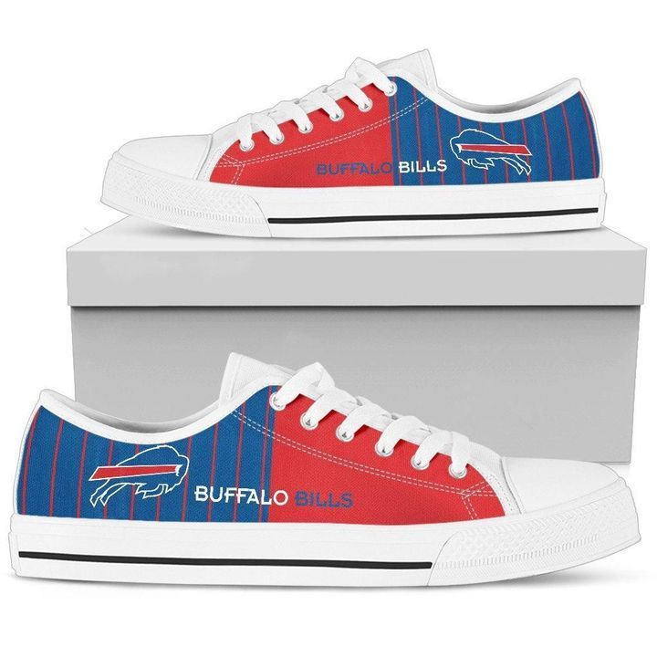 White Low Top Canvas Custom Shoes Gift For Men Simple Design Vertical Stripes Buffalo Bills