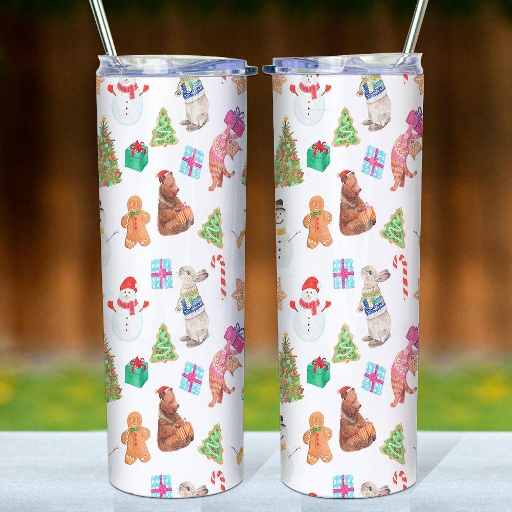 Woodland Animals Christmas Gift Skinny Tumbler, Merry Christmas Tumbler