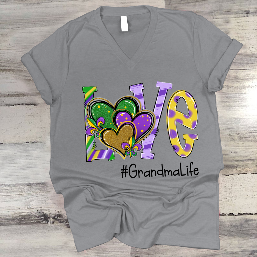 Mardi Gras Love Grandma Life V-Neck