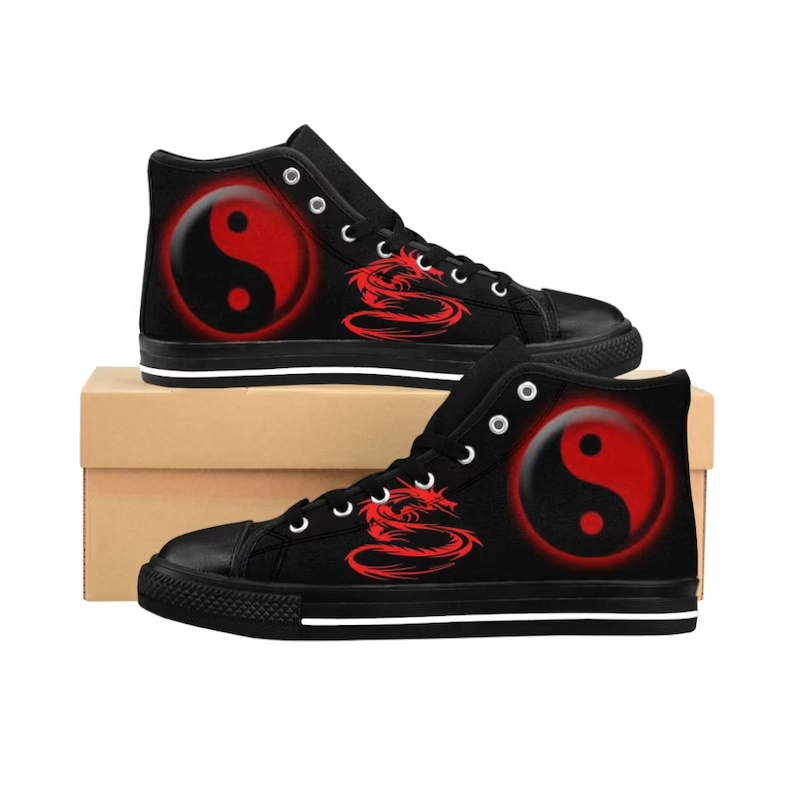 Ying Yang Dragon Sneakers Custom Made Men’S High-Top Sneakers, Halloween Shoes