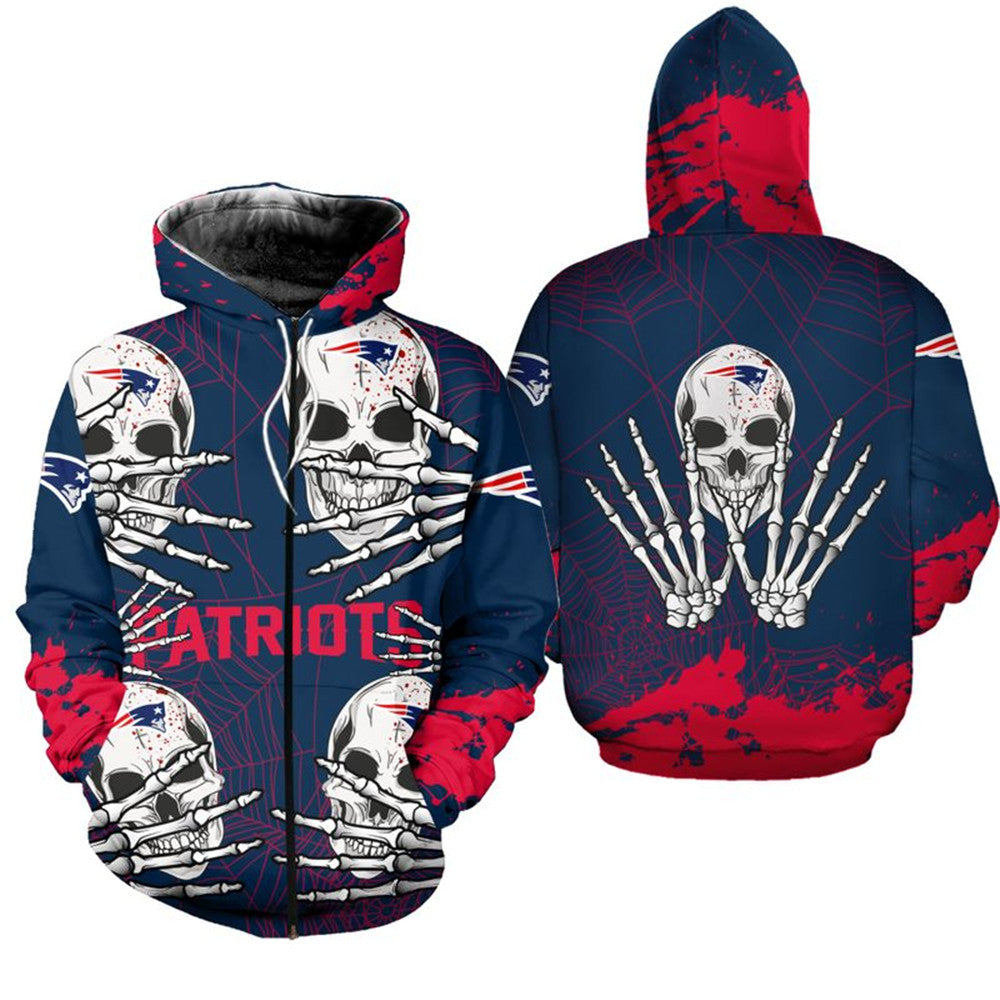 New England Patriots Halloween Skull Zipper Hoodie