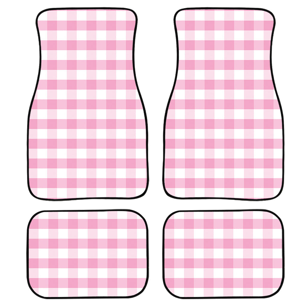 Pink And White Gingham Pattern Print Front And Back Car Floor Mats, Front Car Mat