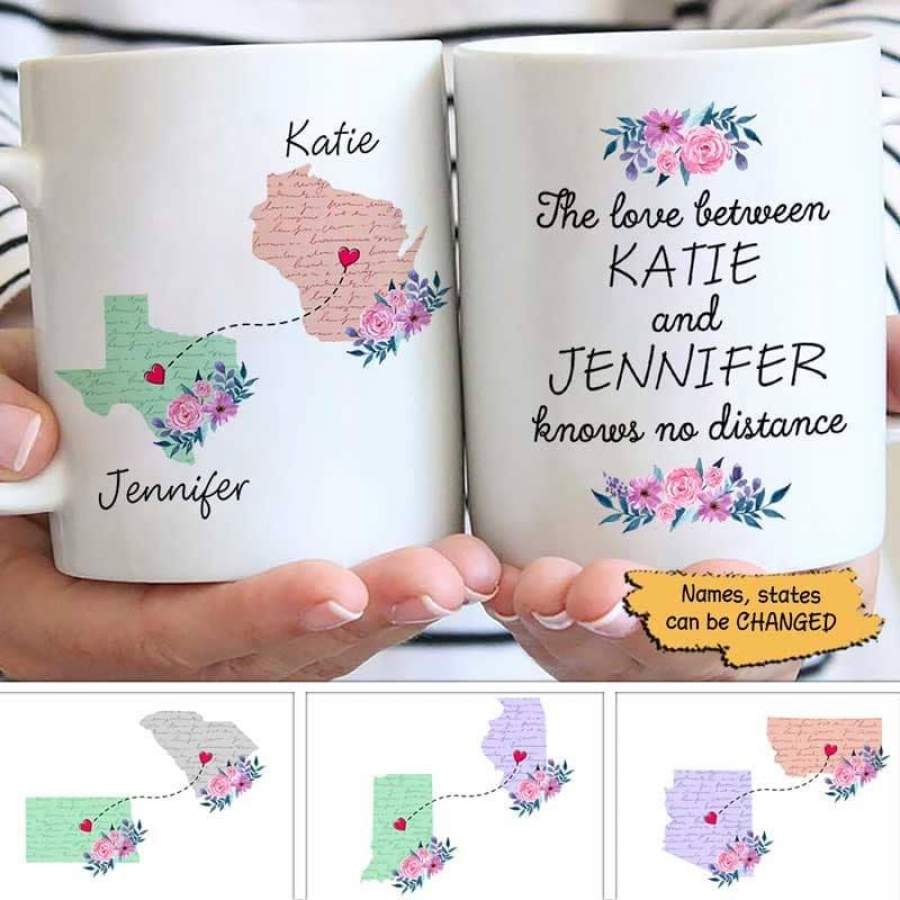 Long Distance Besties Handwriting States Personalized Mug