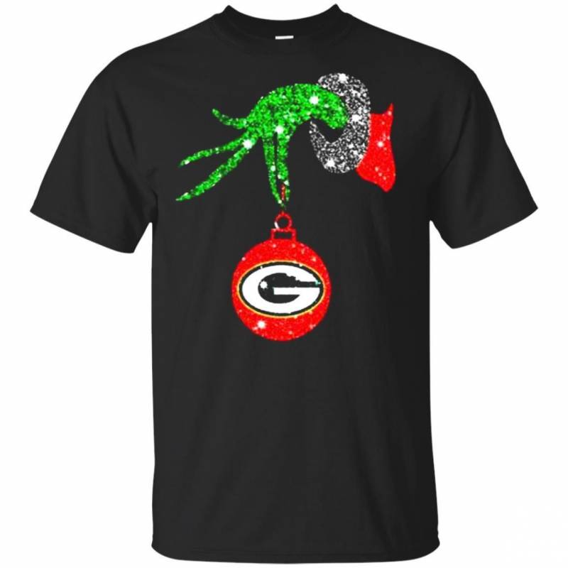 Grinch Hand Ornament Green Bay Packers Glitter Christmas Youth T-shirt