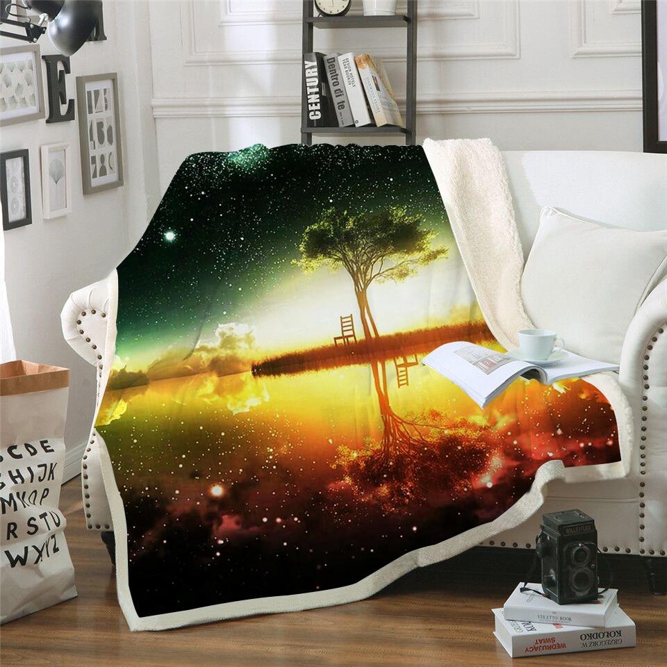 Galaxy Island Tree Reflection Blanket Quilt