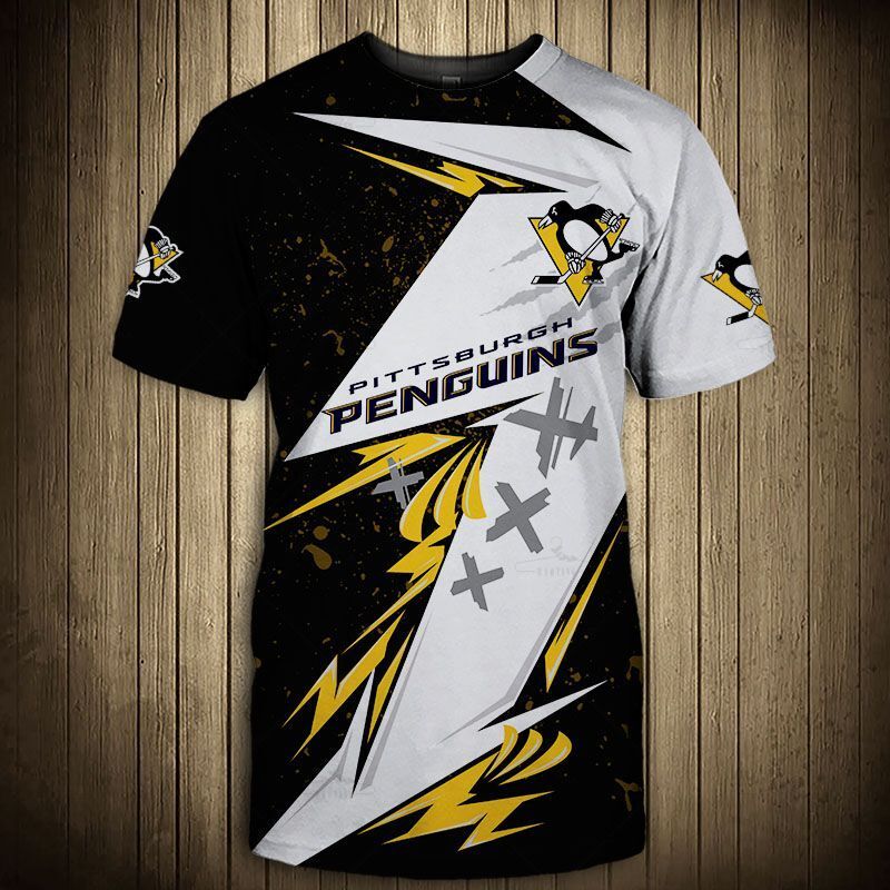 Pittsburgh Penguins T-Shirt 3D Thunder Design Short Sleeve