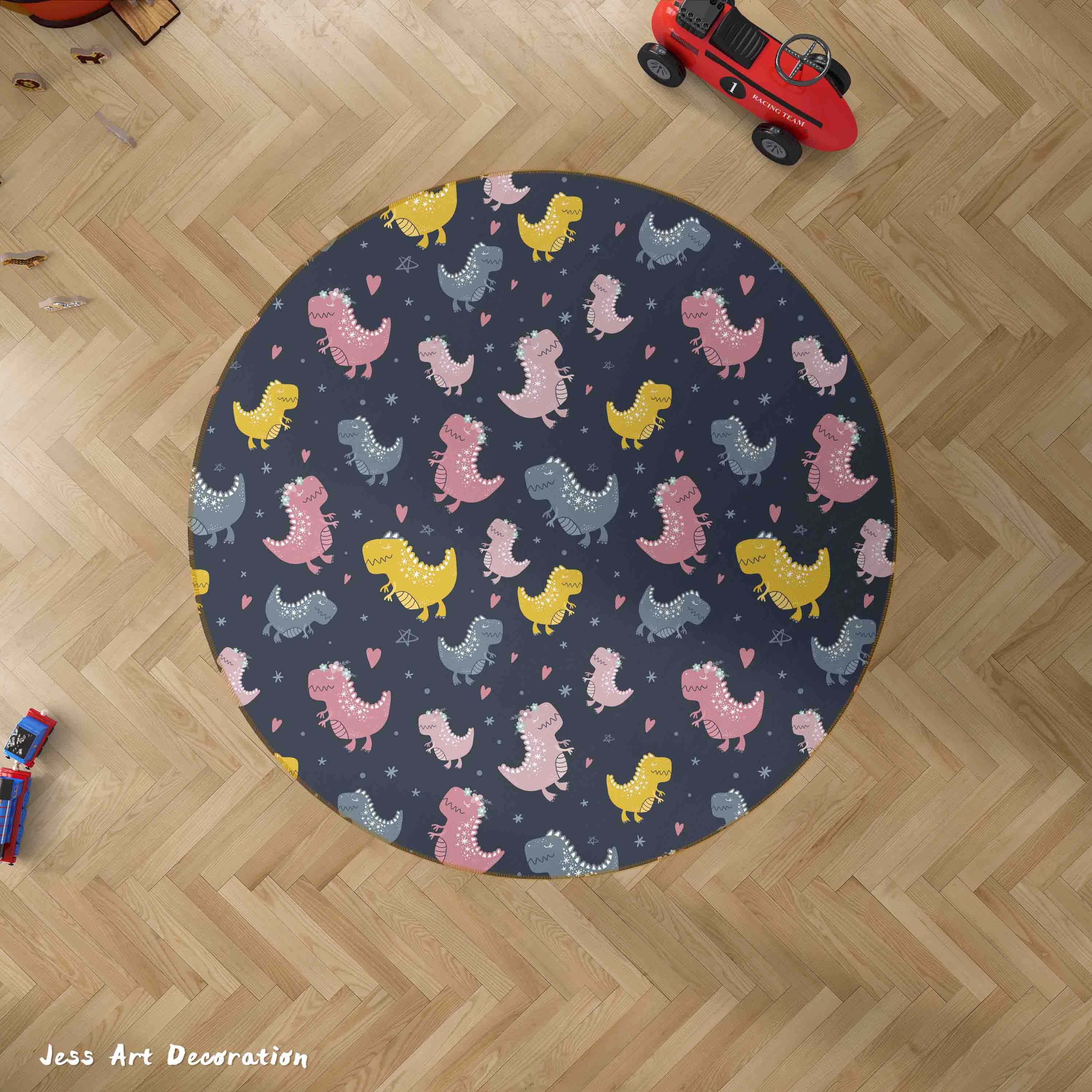 3D Cartoon Animal Dinosaur Color Kids Non-Slip Round Rug Mat 38