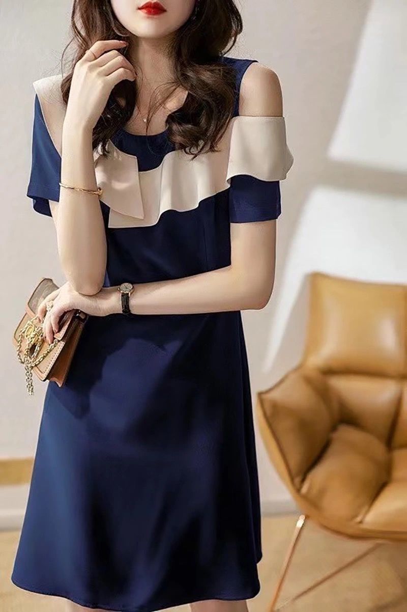 2022 Summer New Korean Style Elegant Fashion Patchwork Dress Women Black O Neck Chic Vestidos De Fiesta Short Sleeve Robe Femme alx