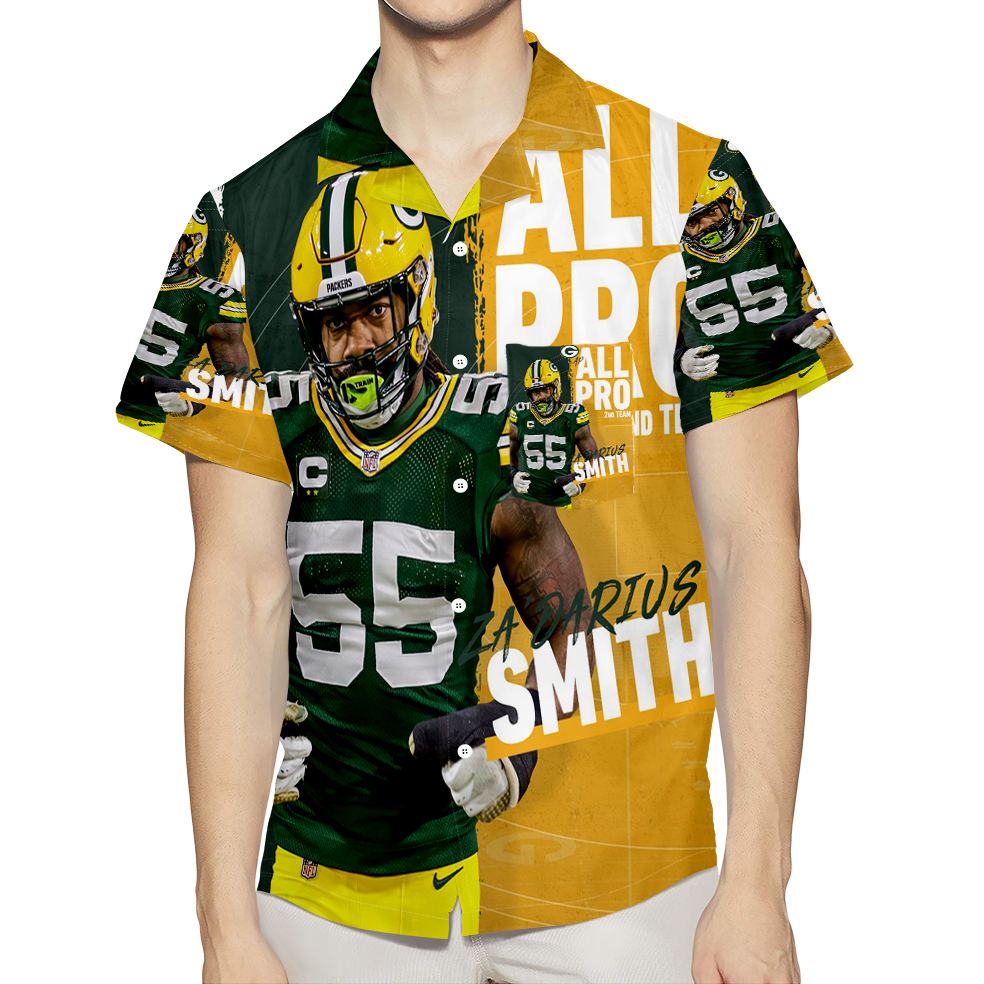 Green Bay Packers Za Darius Smith No55 3D All Over Print Summer Beach Hawaiian Shirt With Pocket