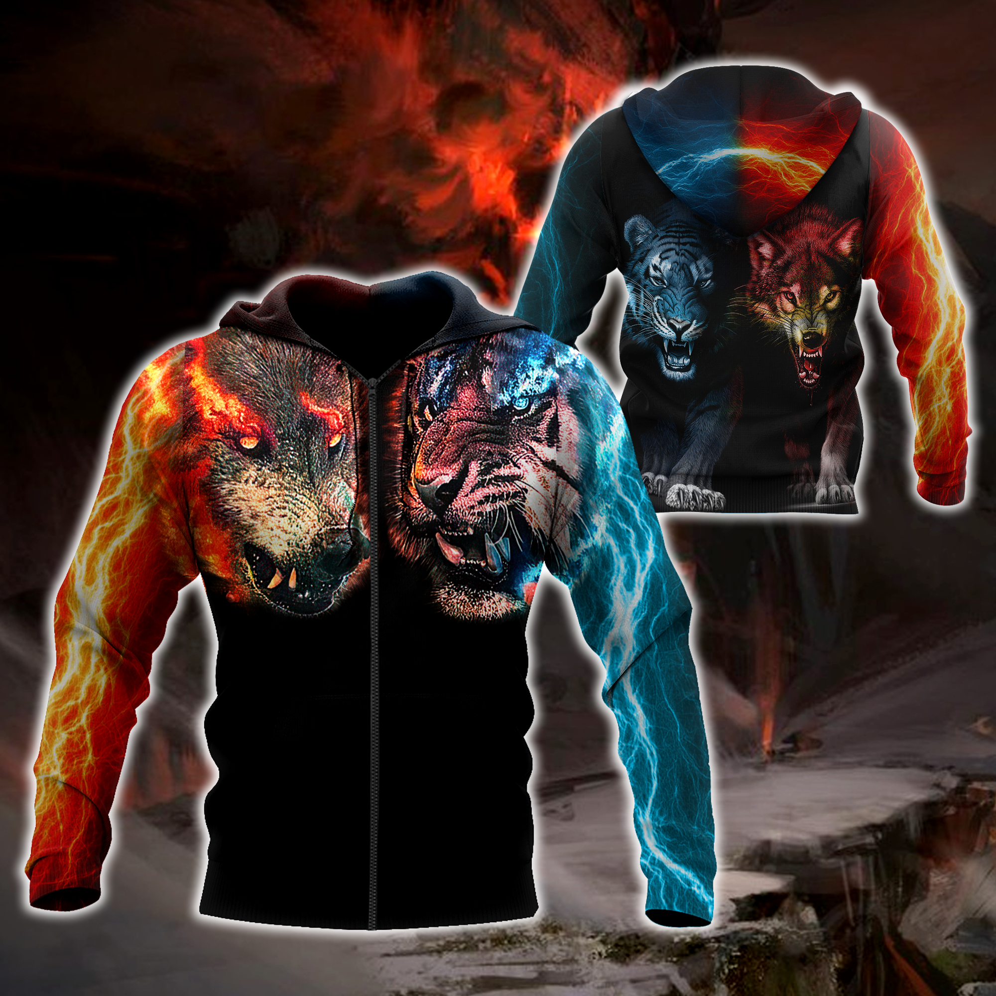 Wolf Tiger 3D Hoodie Shirt Adult 3D All Over Print, 3D Hoodie For Men & Women