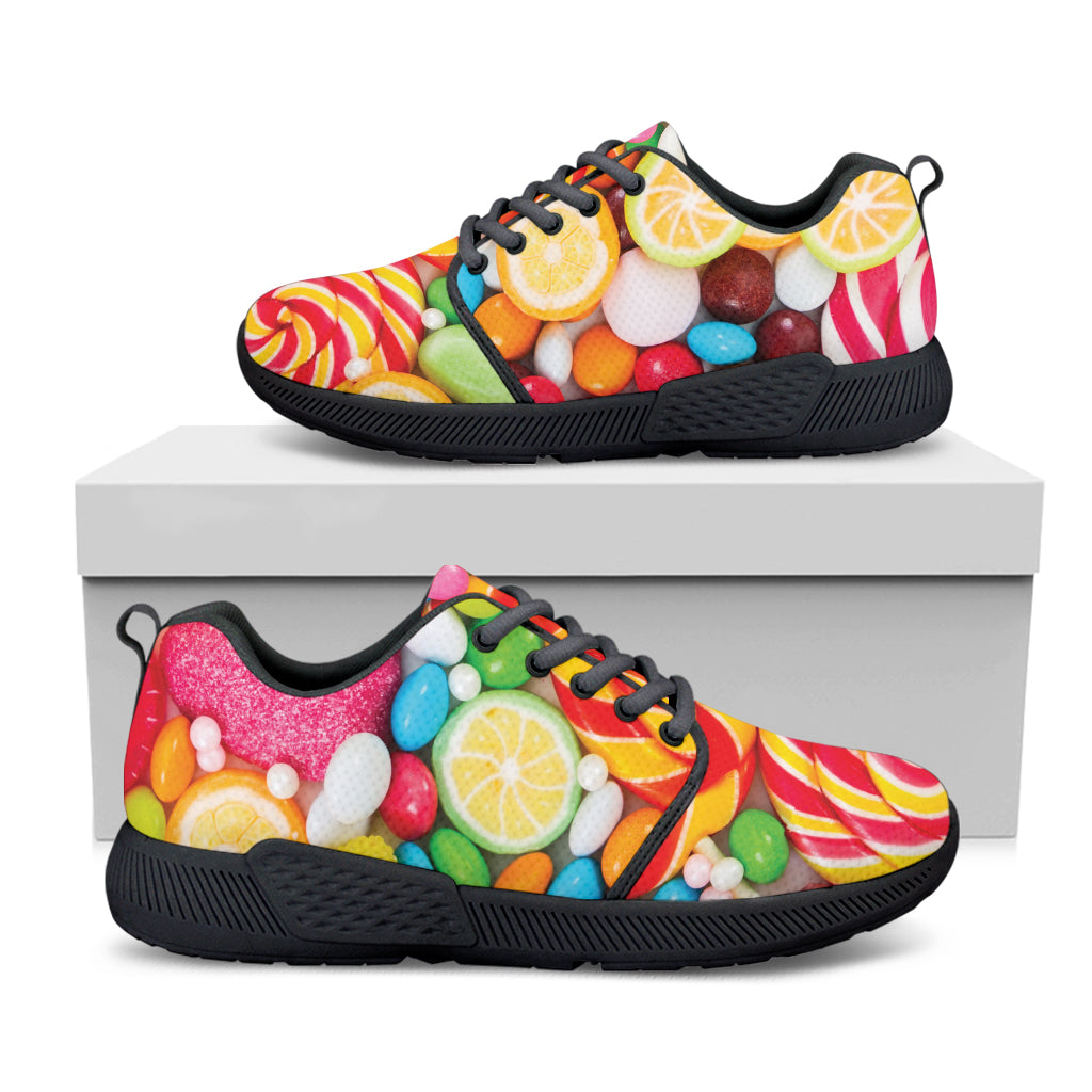 Colorful Lollipop And Candy Print Black Athletic Shoes