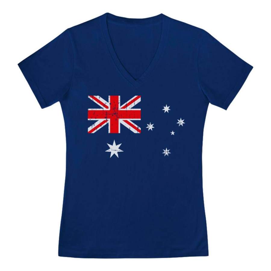 Australian Flag Vintage Style V-Neck Fitted Women T-Shirt