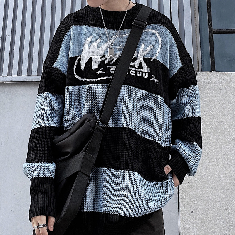 Women’s sweater stripe letter casual tops harajuku pullover autumn dropshipping vintage punk Hip hop streetwear Korean clothing alx