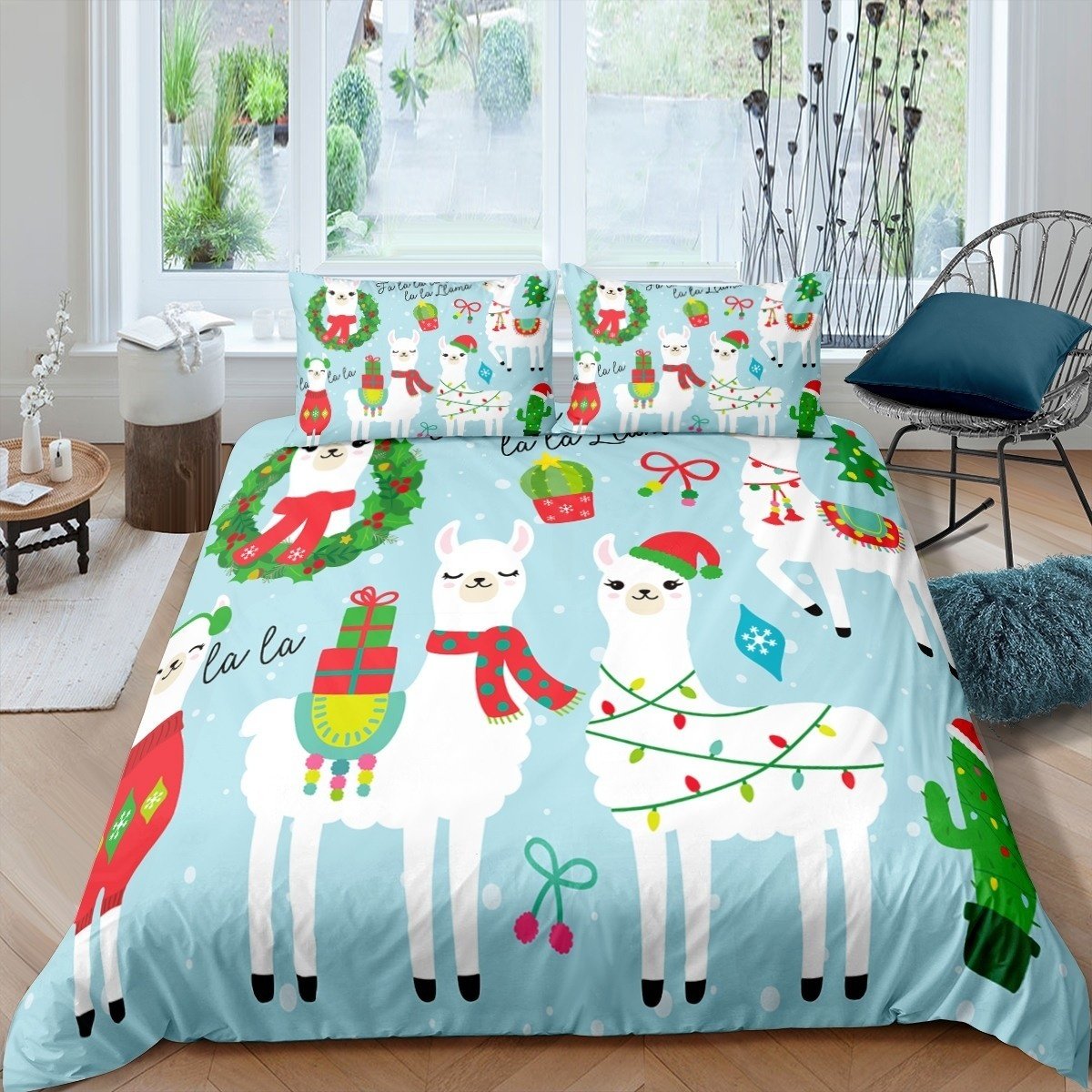 Alpaca Print Bedding Set Cute Cartoon Alpaca Comforter Cover For Kids Boys Girls Teens Lovely Animal Christmas Theme Luxury Microfiber Duvet Cover Decor 2/3Pcs Bedclothes Au Single Double Queen King Size