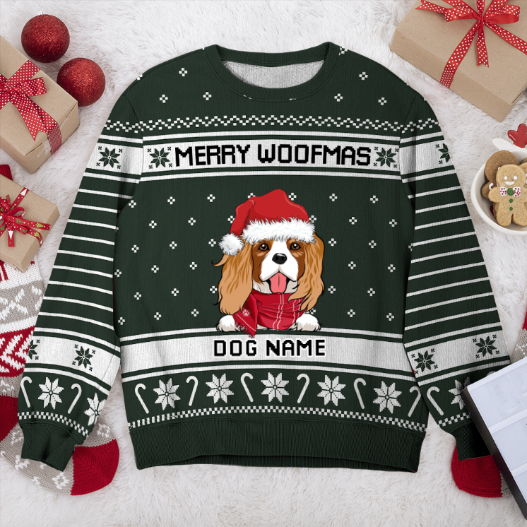 Cavalier Merry Woofmas Personalized Sweater, Dog Ugly Christmas Sweater