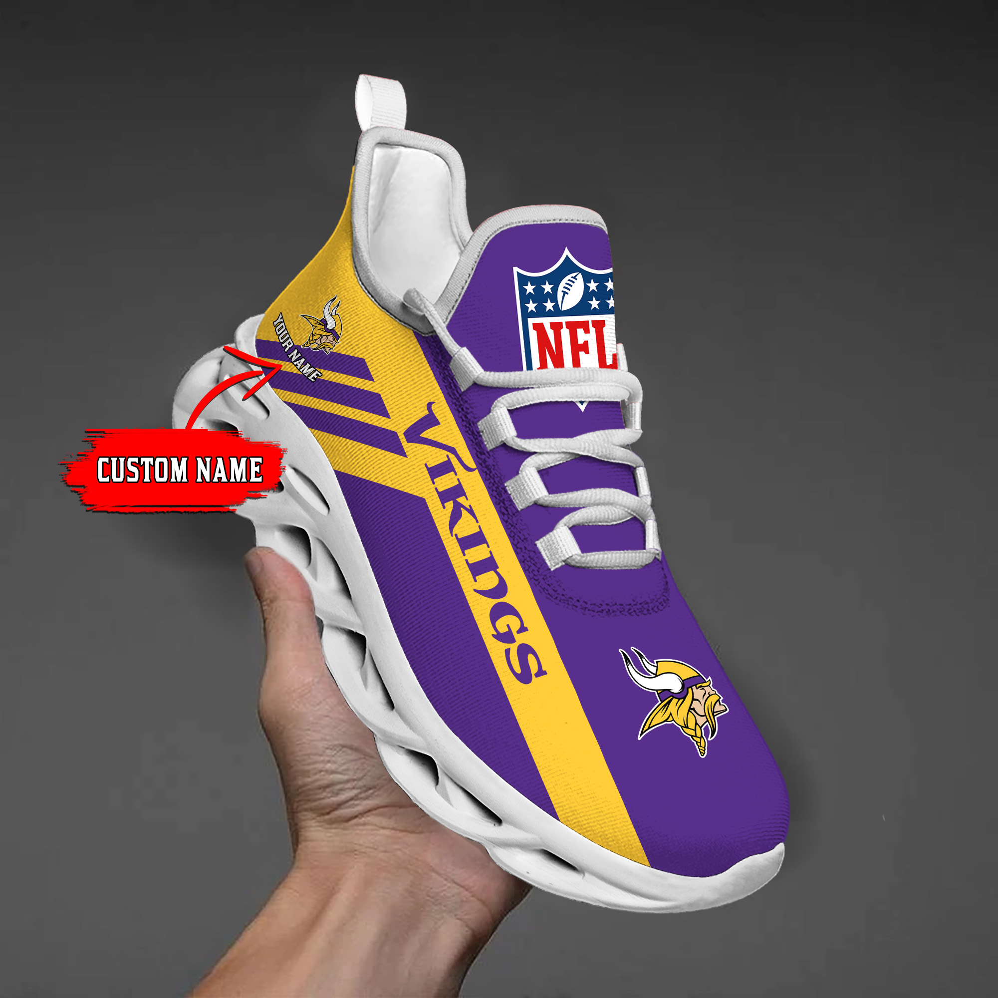 Custom Name-Minnesota Vikings-Personalize Max Soul Shoes Sport Sneakers M16 And Baseball Jersey Shirt