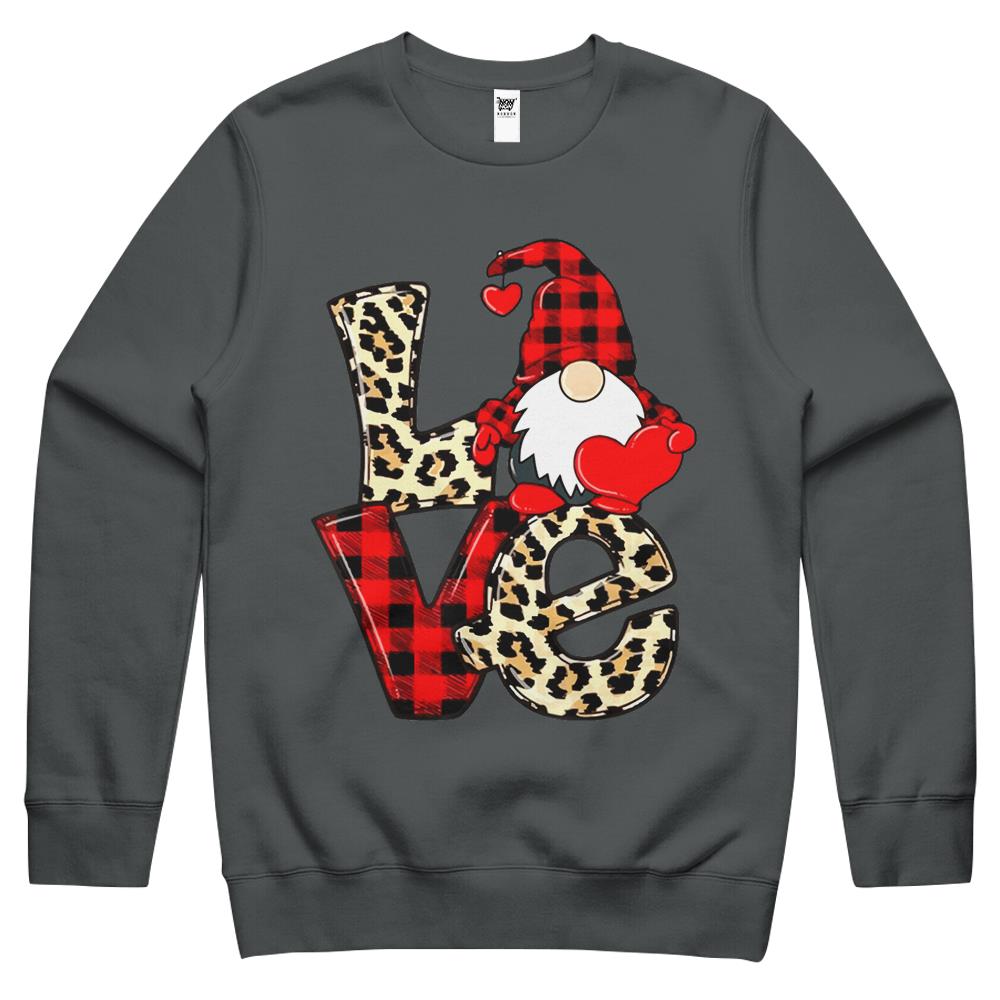 Cute Gnomes Valentines Love Leopard Plaid Couple Matching Crewneck Sweatshirt