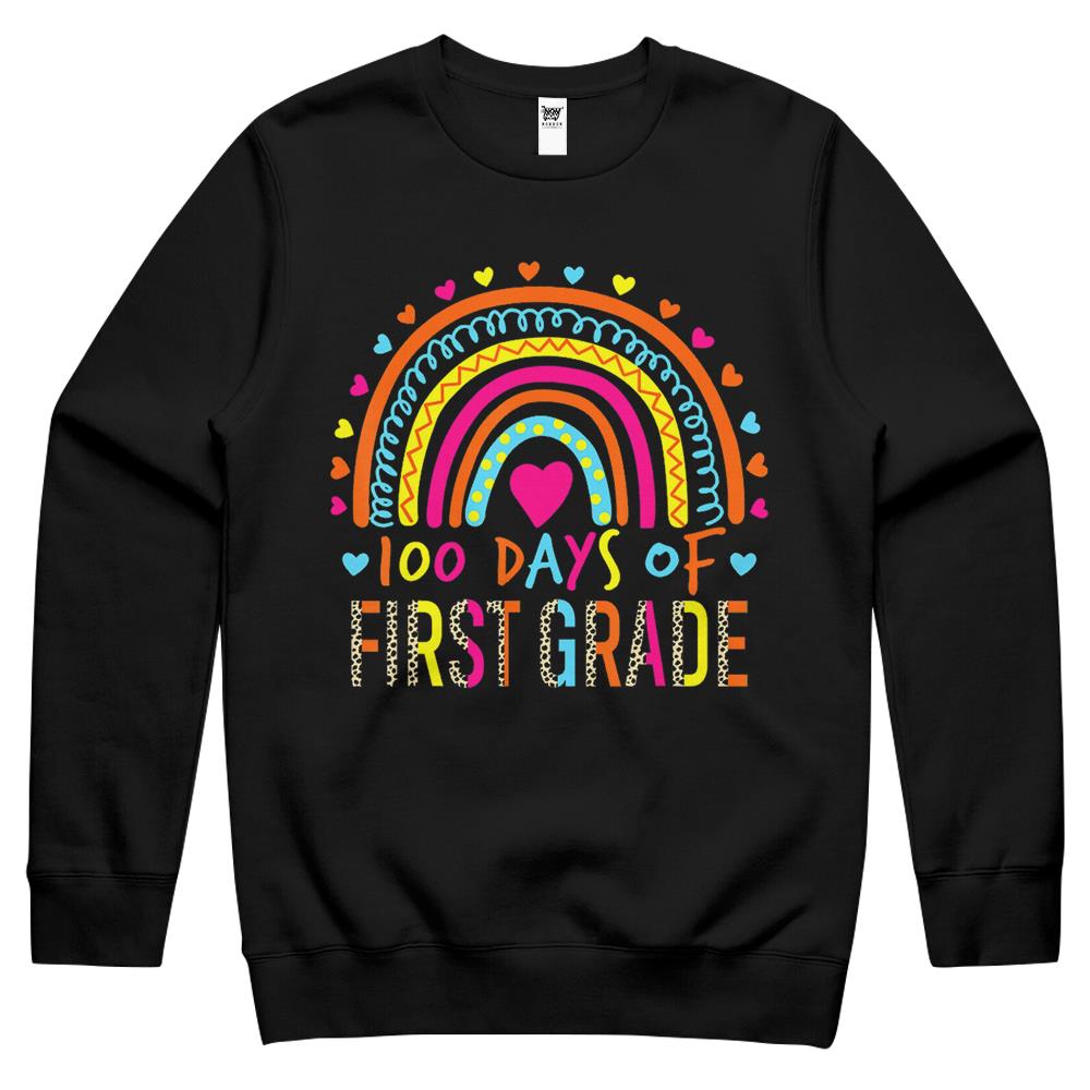 100 Days Of First Grade Leopard Rainbow 100Th Day Of School Crewneck Sweatshirt