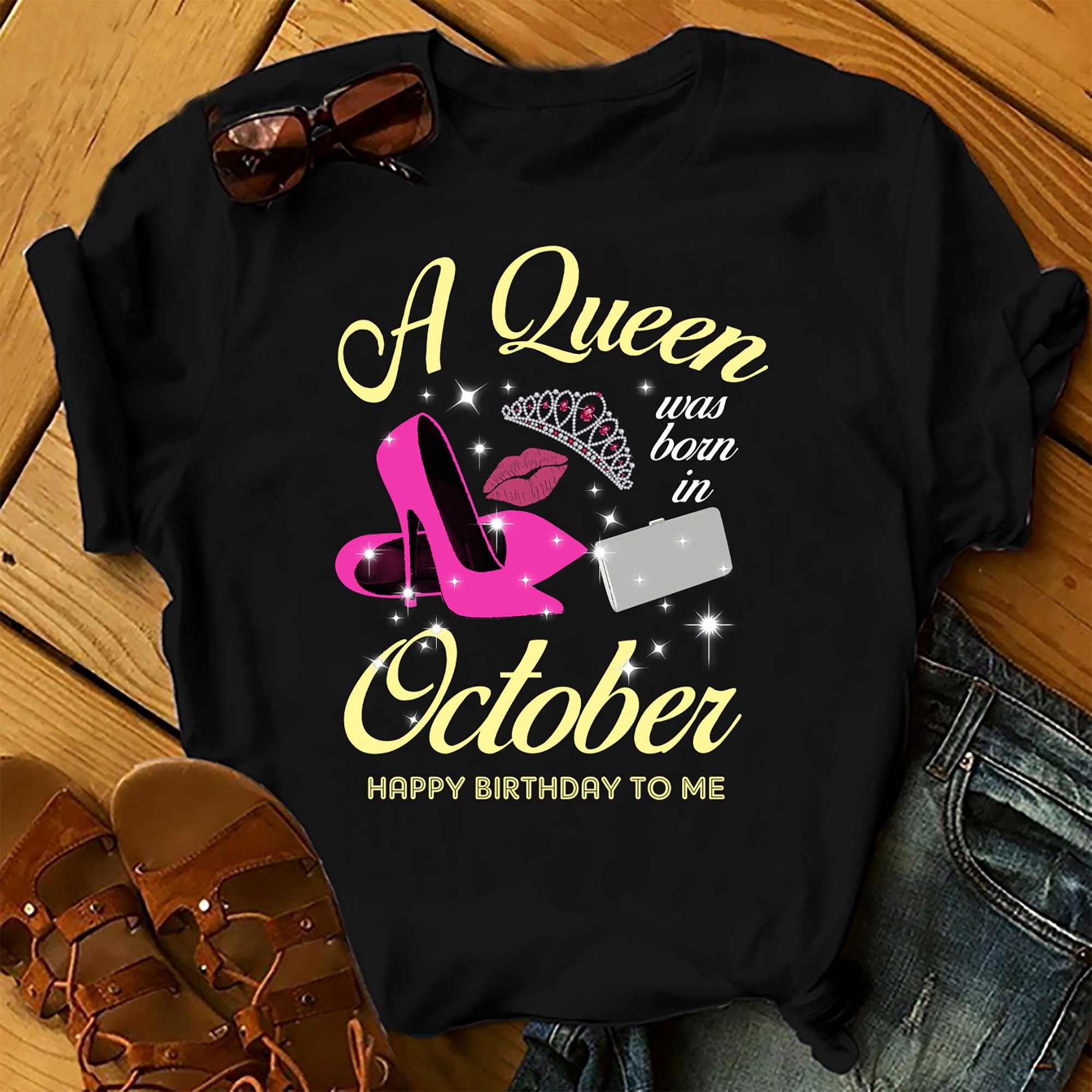 Personalised Custom Birthday Month T-shirt, A Queen Was Born In October Shirts Women, Birthday T Shirts, Summer Tops, Beach T Shirts