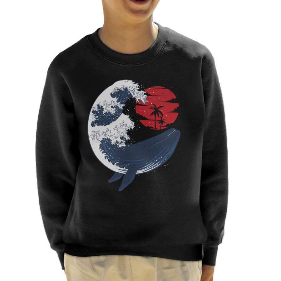 Whale Wave Hokusai Style Kid’s Sweatshirt