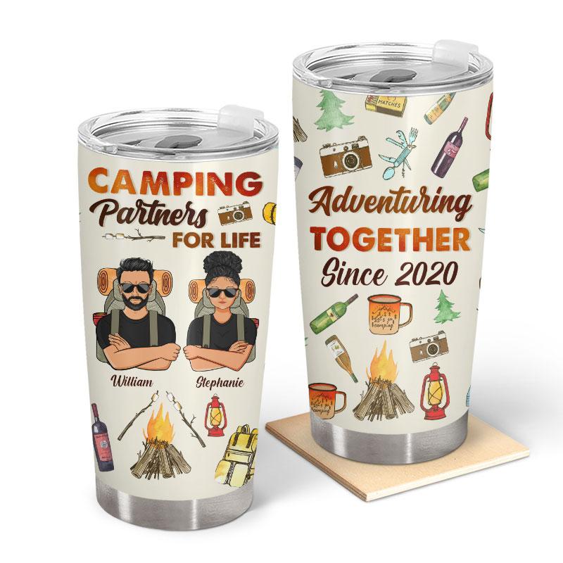 Camping Partners Adventuring Together – Anniversary Gift For Couple – Personalized Custom Tumbler