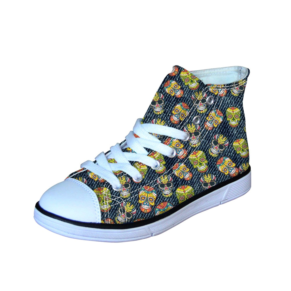 Candy Skull Men Canvas Shoes School Boys Vulcanize Shoes