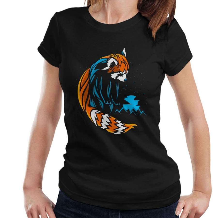 Red Panda Lines Blue Women’s T-Shirt