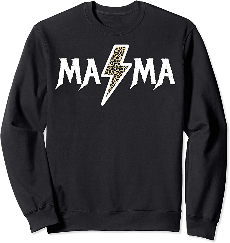 Rock N Roll Mama Leopard Lightening Bolt Gifts For Mom Sweatshirt