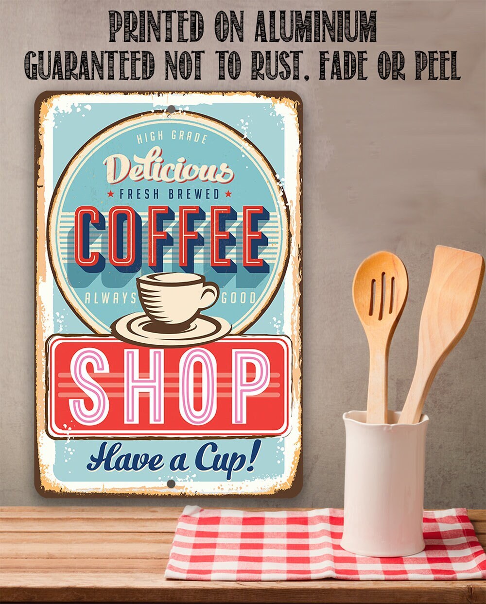 Delicious Fresh Brewed Coffee – 8″ x 12″ or 12″ x 18″ Aluminum Tin Awesome Metal Poster