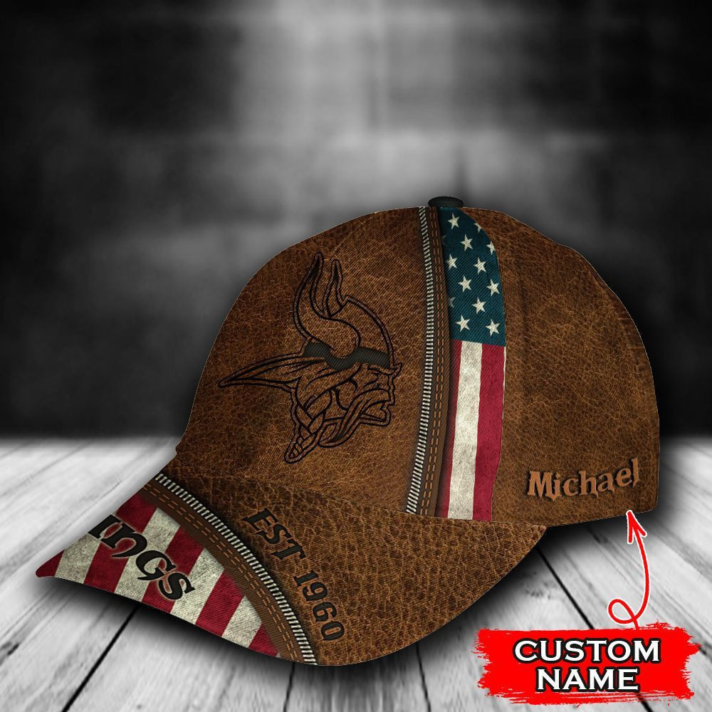 Personalized Minnesota Vikings Usa Flag Zip All Over Print 3D Baseball Cap – Brown