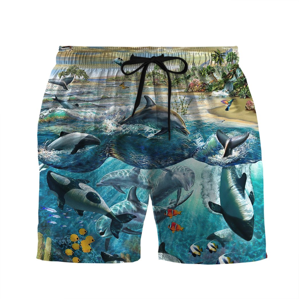 Gearhumans 3D Dolphin Paradise Custom Beach Shorts Swim Trunk