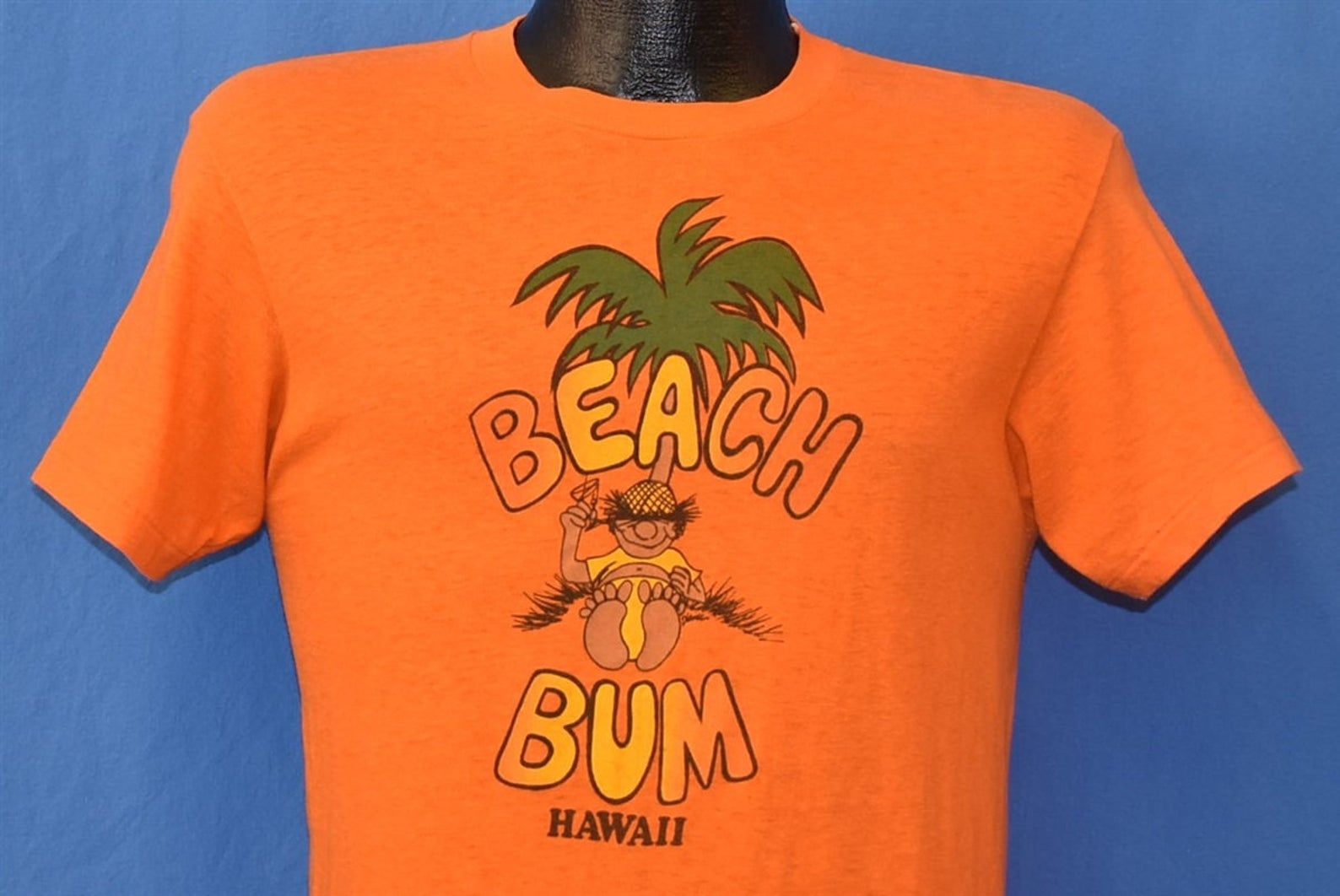 80S Hawaii Beach Bum Palm Tree Orange Tourist T-Shirt