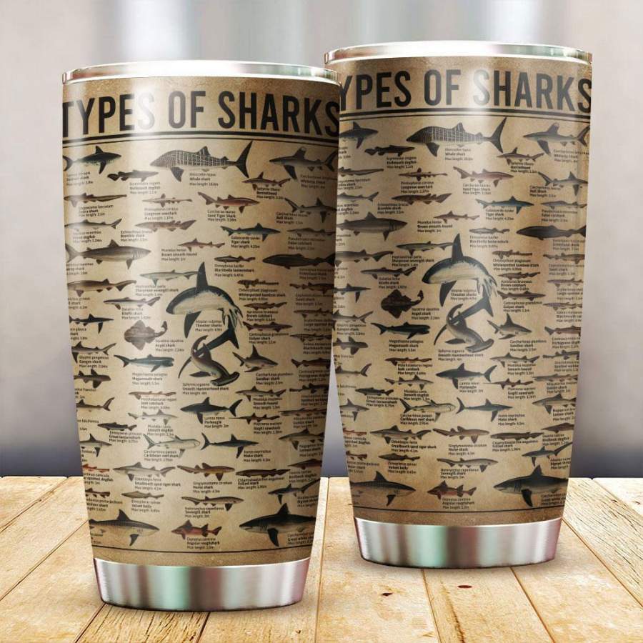 Types Of Sharks Stainless Steel Insulated Tumbler Cup